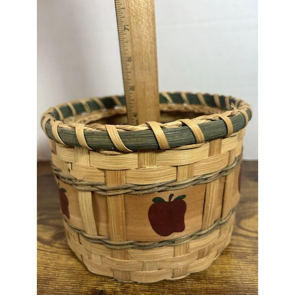 Vintage Apple Basket Cookie Jar Canister Woven Wood Country Cottage Decor Box